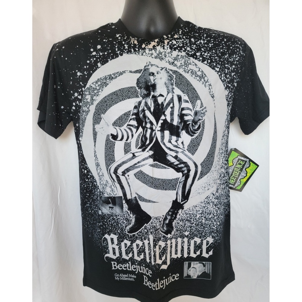 Beetlejuice Graphic T-Shirt Mens Small Black White Spiral Movie Tee B6P012AYMWT